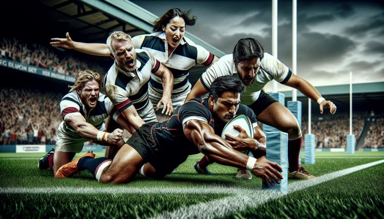 Passage en force : Action de franchir la ligne d’en-but avec force., qu’est ce que c’est en rugby ?